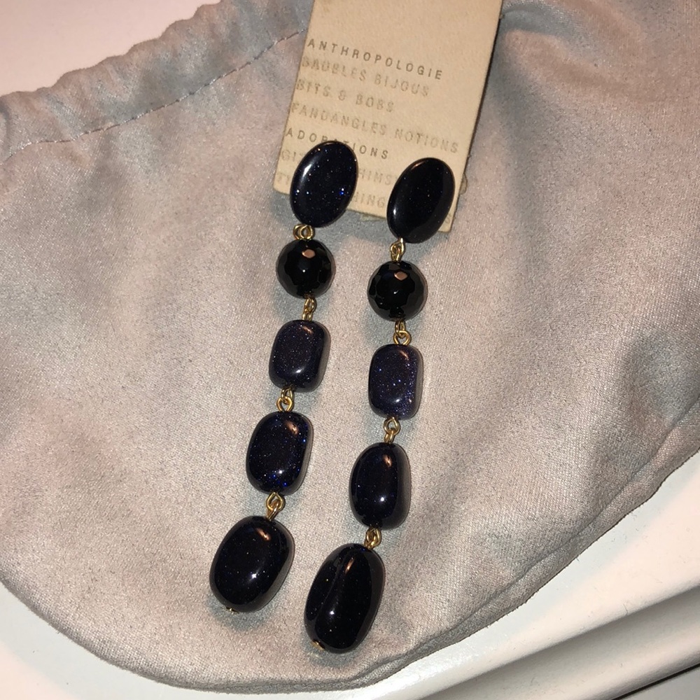Anthropologie Navy Blue Sparkle Dangle Earrings
